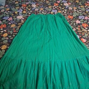 Gudrun Sjoden Green Tiered Midi Skirt with Eyelet Hem